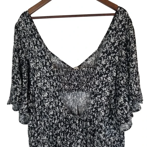 A New Day Black Floral Print Flutter‎ Sleeve V Neck Midi Dress Plus Size 3X - Picture 8 of 13